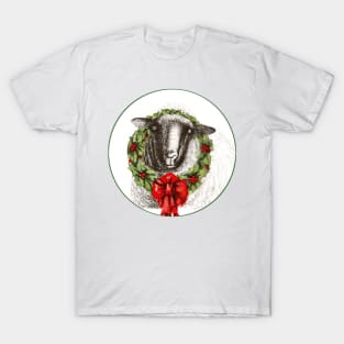 Sheep wearing a holly wreath with red bow T-Shirt